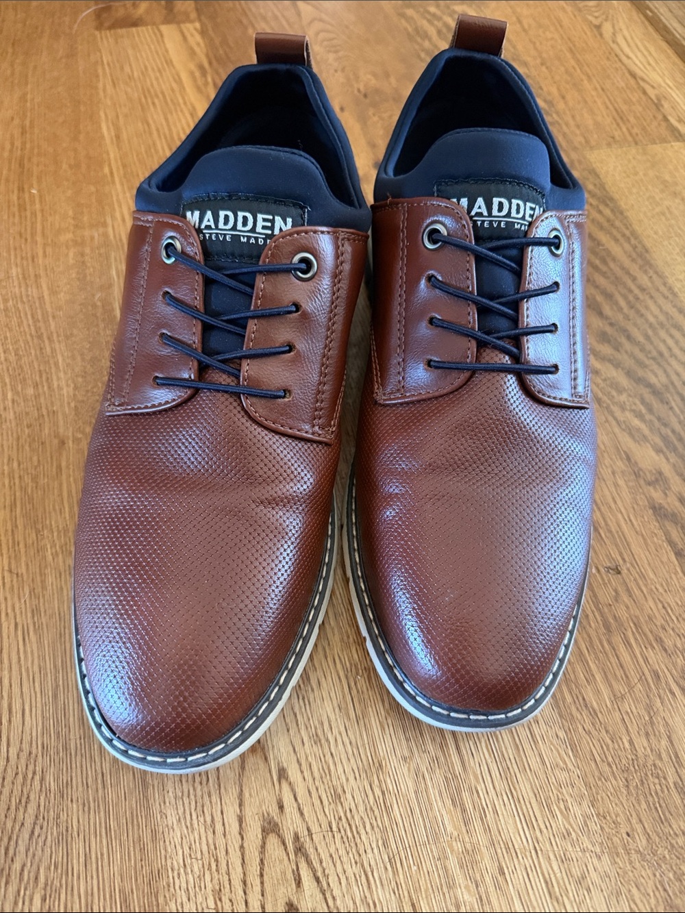 Steve Madden Brown Perforated Leather Derby Shoes with Black Details
